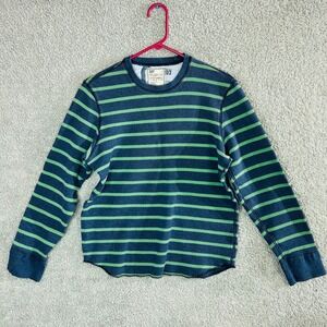Gap Mens Thermal Shirt Large Blue Green Striped Waffle Knit Long Sleeve 00s Y2K